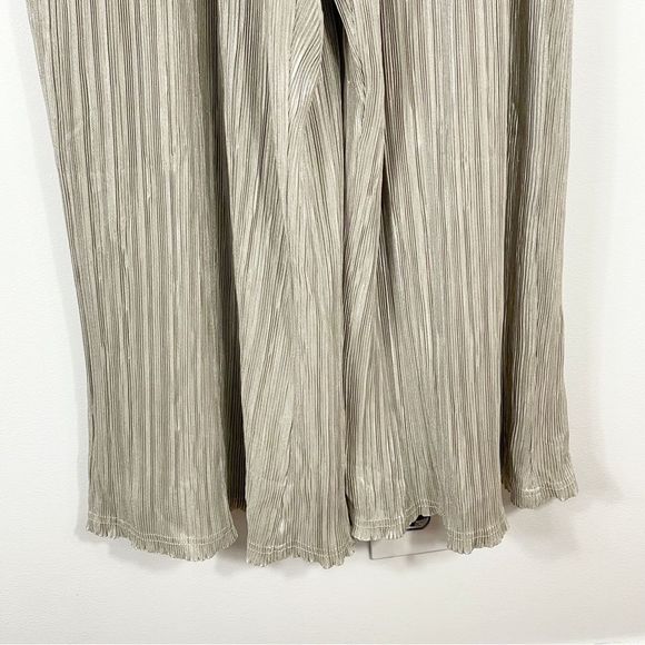 Silver Pleated Metallic V-neck Jumpsuit - Picture 6 of 12
